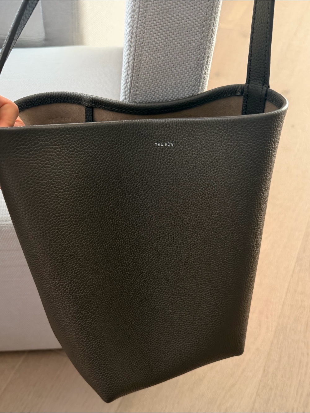 The Row Dark taupe greige Pebbled Leather Tote - medium